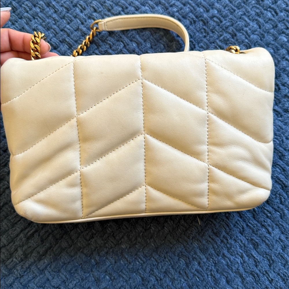 Saint Laurent Cream Quilted Leather Envelope Crossbody with Gold Hardware - Picture 9 of 14